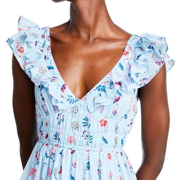 Banjanan Maya Cotton Ruffled Foliage Floral Dress, Blue, NWT, Size M - Picture 9 of 16